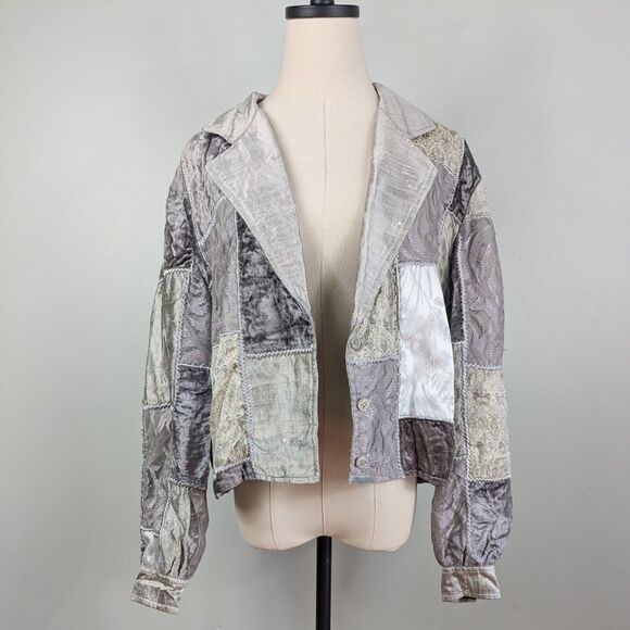 JA Resorts Jackets & Blazers - Y2K Patchwork Velvet Jacket XS Gray Silver Lace 90s Eclectic Artsy Whimsigoth